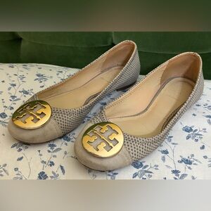 Tory Burch Snake Embossed Serena 2 Slate/Mercury Gray Flats Size 6.5 Retail $225
